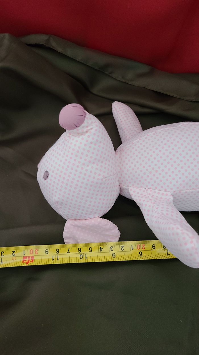 Doudou Souris en tissu blanc rose pois Orchestra 30 cm - photo numéro 3