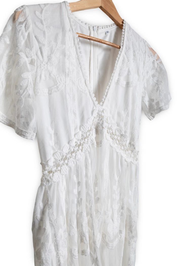 Robe longue blanche dentelle et broderie anglaise bohème vibes Taille S - photo numéro 6