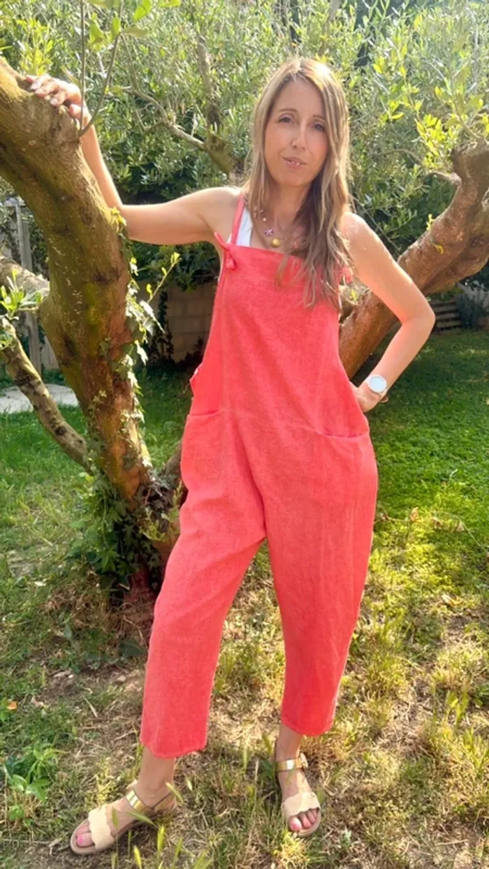 Salopette rose flashy lin et coton taille unique - photo numéro 7