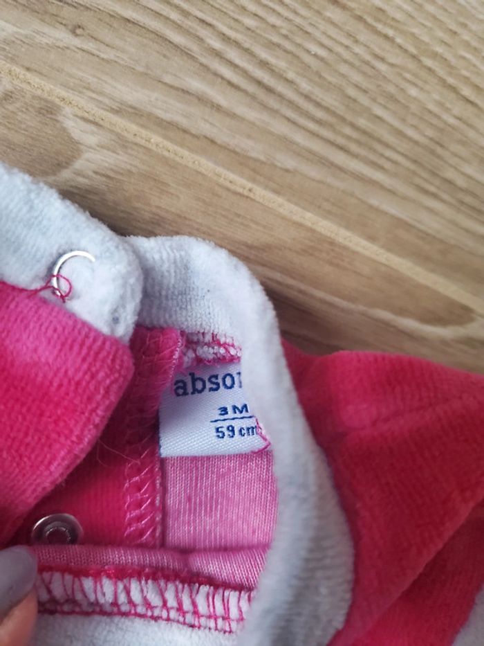 🌴 Pyjama velours rose et gris absorba taille 3 mois - photo numéro 2