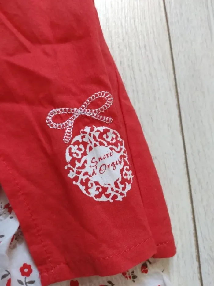 Ensemble bébé fille printemps été 9 mois fleurs rouge et blanc - photo numéro 3