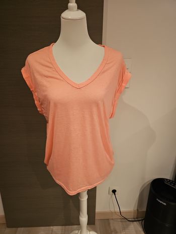 👕t shirt femme rose saumon col v léger fluide été transparent undiz taille l👕