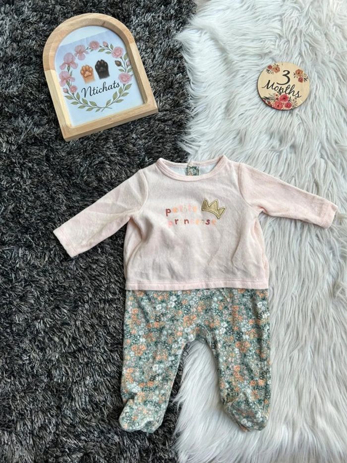 Pyjama en velours effet 2 en 1 motifs fleuris bébé fille rose