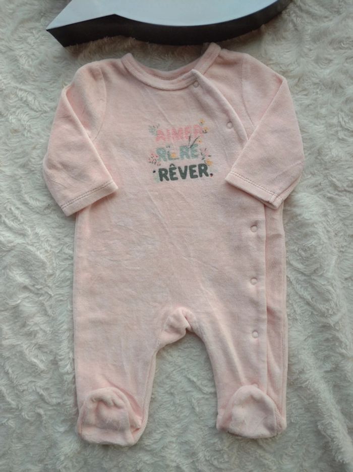 Pyjama grenouillère velours Fille 3 mois aimer rire rêver Fleurs Tao - photo numéro 2