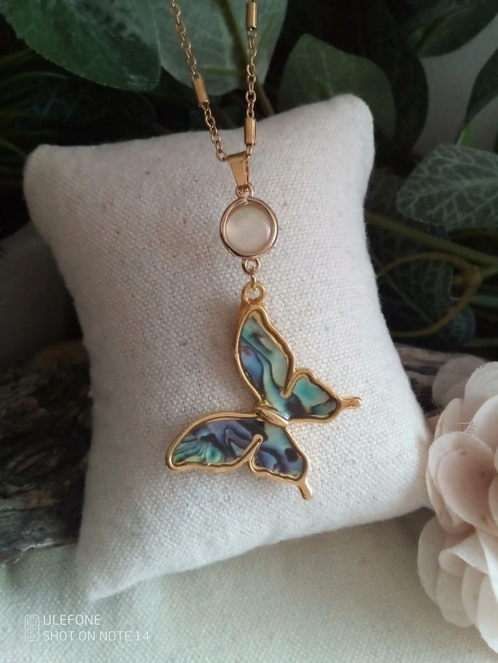 Collier papillon abalone + carte - photo numéro 2