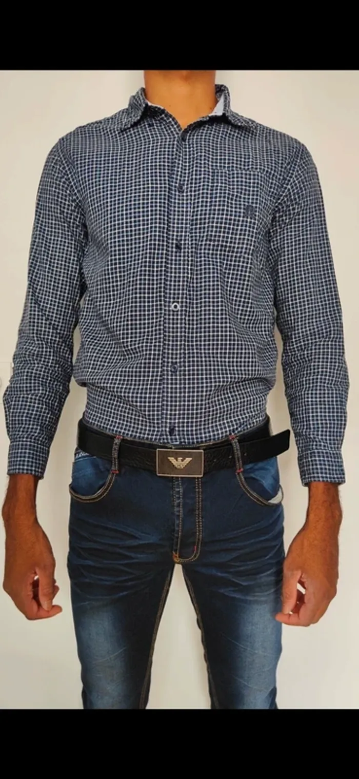 Chemise homme Tommy Hilfiger à carreaux bleu marine – élégante & casual - photo numéro 2