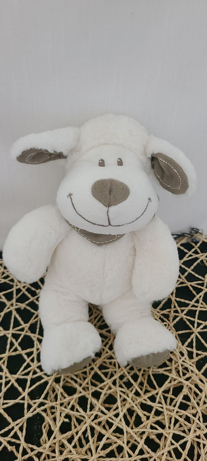 Doudou chien mouton blanc bandanas gris TEX BABY - photo numéro 3