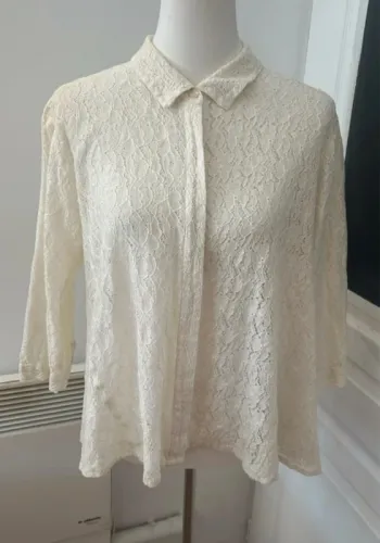 Masai chemise, haut blouse boutonné  en dentelle crème , femme, taille S