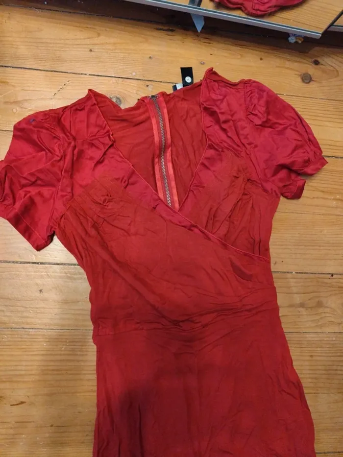 Robe fourreau Mango rouge foncé stretch M manches bouffantes neuve - photo numéro 2