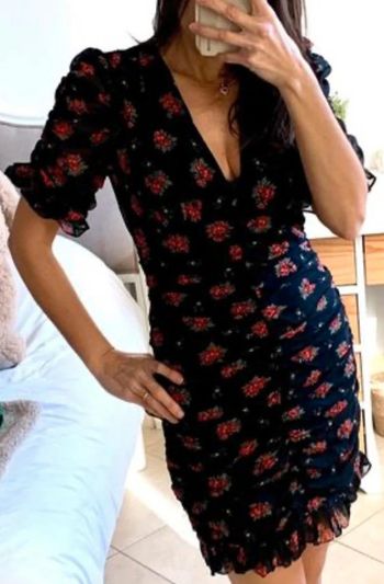 Robe fleurie, noire et rouge, Zara