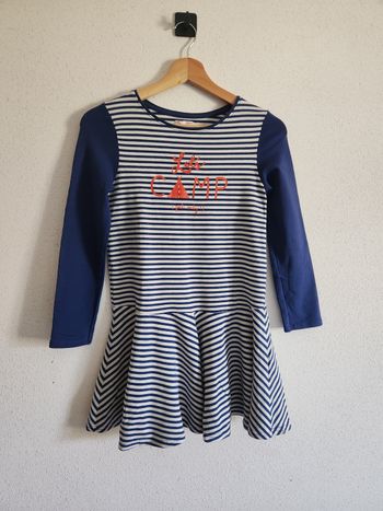 Robe fille 10 ans DPAM – rayée bleu et blanc – manches longues – très bon état