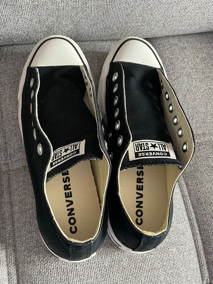 Converse basse noire plate-forme 39 en toile - photo numéro 4