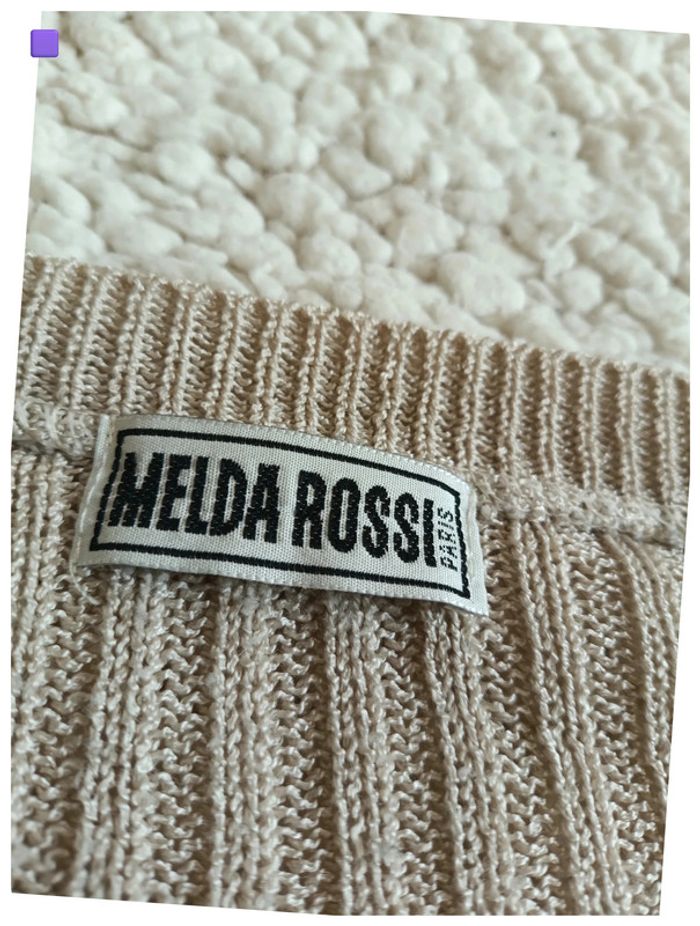 Haut Melda Rossi beige côtelé à manches courtes – style chic maille trame - photo numéro 4