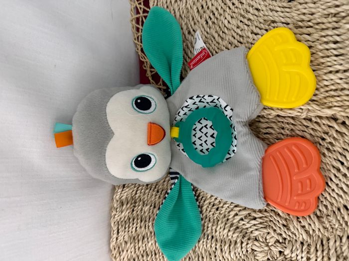 Doudou plat oiseau hibou gris vert dentition INFANTINO - photo numéro 3