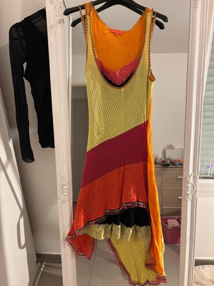 Robe deux-en-un originale dentelle & résille colorée - photo numéro 2