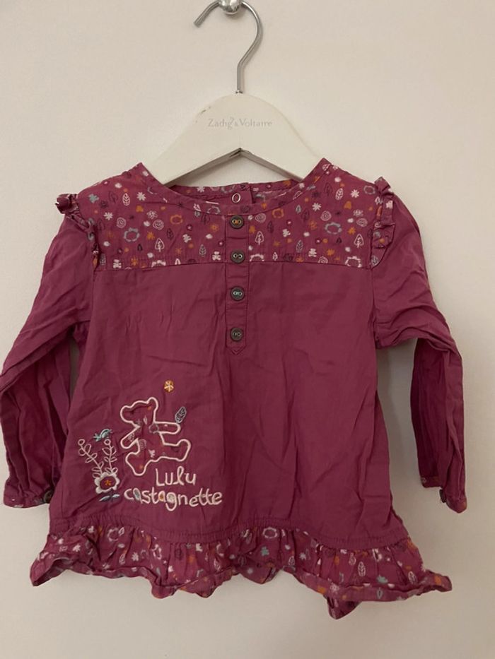 Blouse chemise tunique fille rose violet lulu castagnette 18 mois