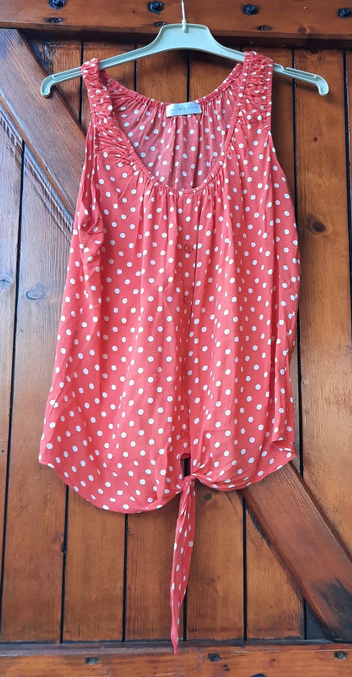 Top orange à pois blancs, Cache-Cache,taille S/36 - photo numéro 2