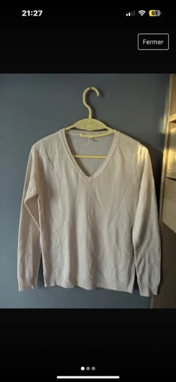 Pull col V crème Tex