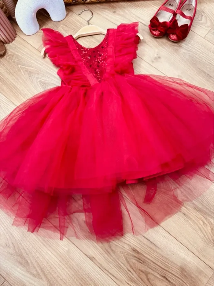 Taille 4 ans Robe créateur custom fille TAO rouge * sequins et tulle * 🌹 - photo numéro 4