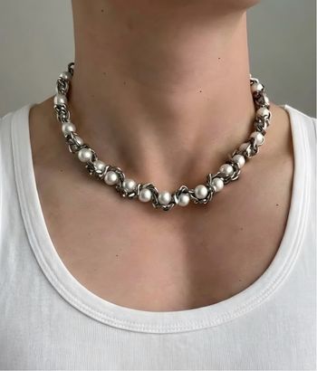 Choker link Acier inoxydable & Perles artificielles