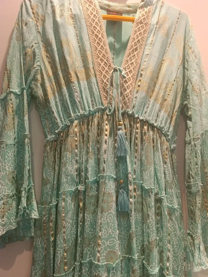 Robe, turquoise et dorée, Taille unique neuve sans étiquette - photo numéro 5