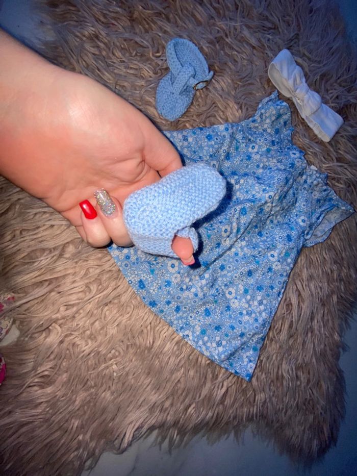 Ensemble jacadi 3 mois bandeau robe chaussons liberty ballerines - photo numéro 7