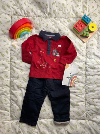 ensemble polo bordeaux et marine et pantalon doublé marine 6 mois mes petits cailloux