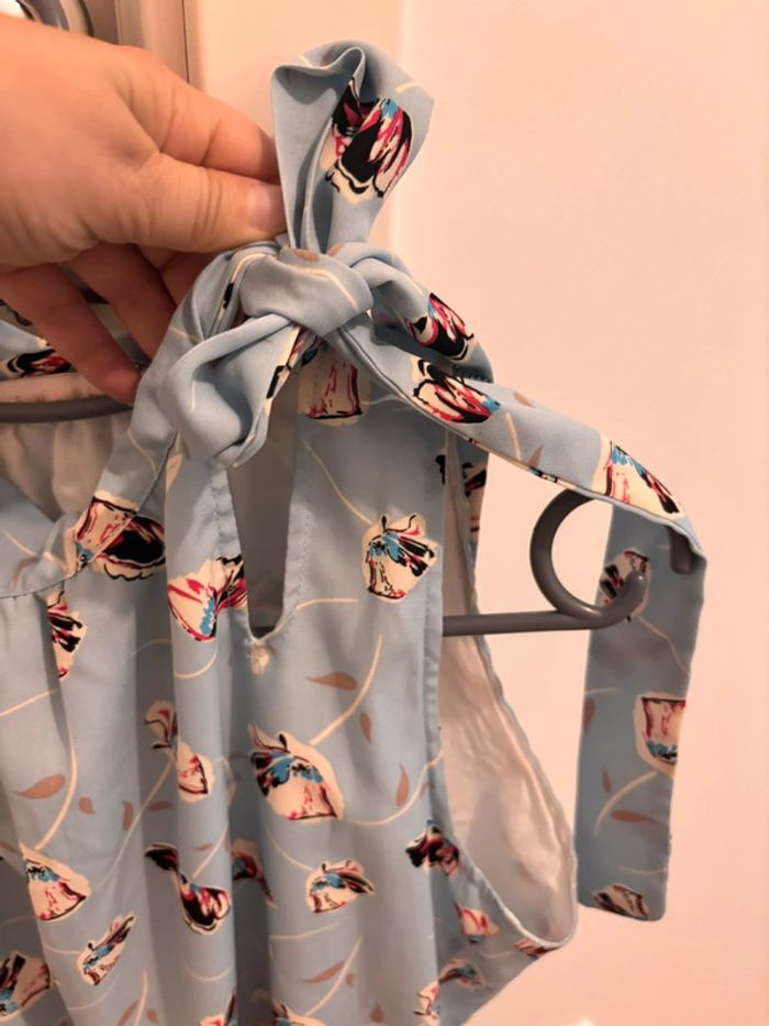 Robe bleu fleurie avec col noué New Lily taille L - photo numéro 2