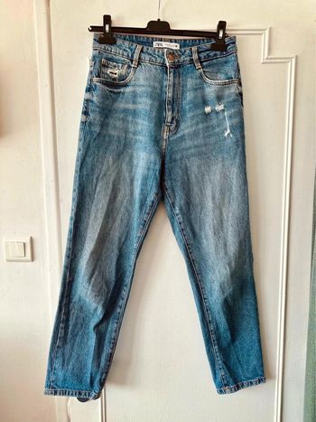Jean mom taille haute effet usé bleu taille 38 ZARA