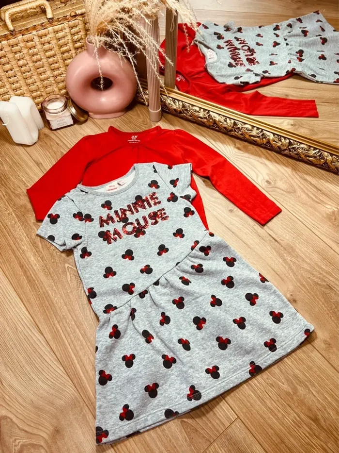 Taille 3 ans tenue 2 pièces fille Disney H&M gris et rouge * Minnie * 🩷
