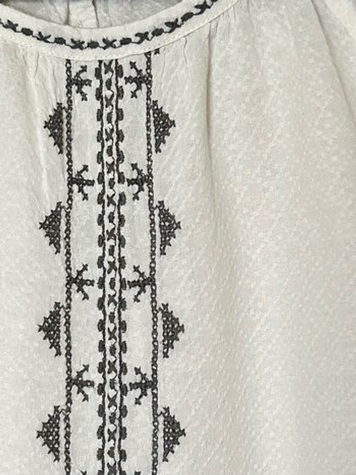 Blouse manches longues motif quadrillage et broderies - photo numéro 2