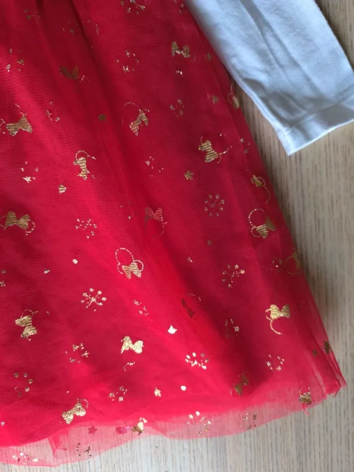 🎀 Robe Minnie manches longues avec tulle, Col collerette 12 mois - photo numéro 3