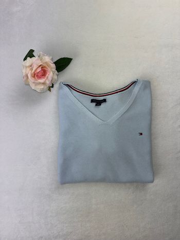 Pull / sweat Tommy Hilfiger femme col V manches longues bleu clair taille M excellent état #02025
