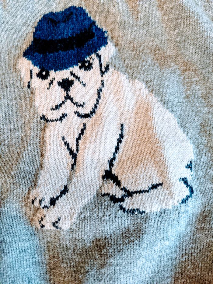 Mignon sweat tricot pull à capuche bulldog - 6 mois - photo numéro 2