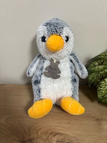 Doudou peluche pingouin gris blanc jaune histoire d ours