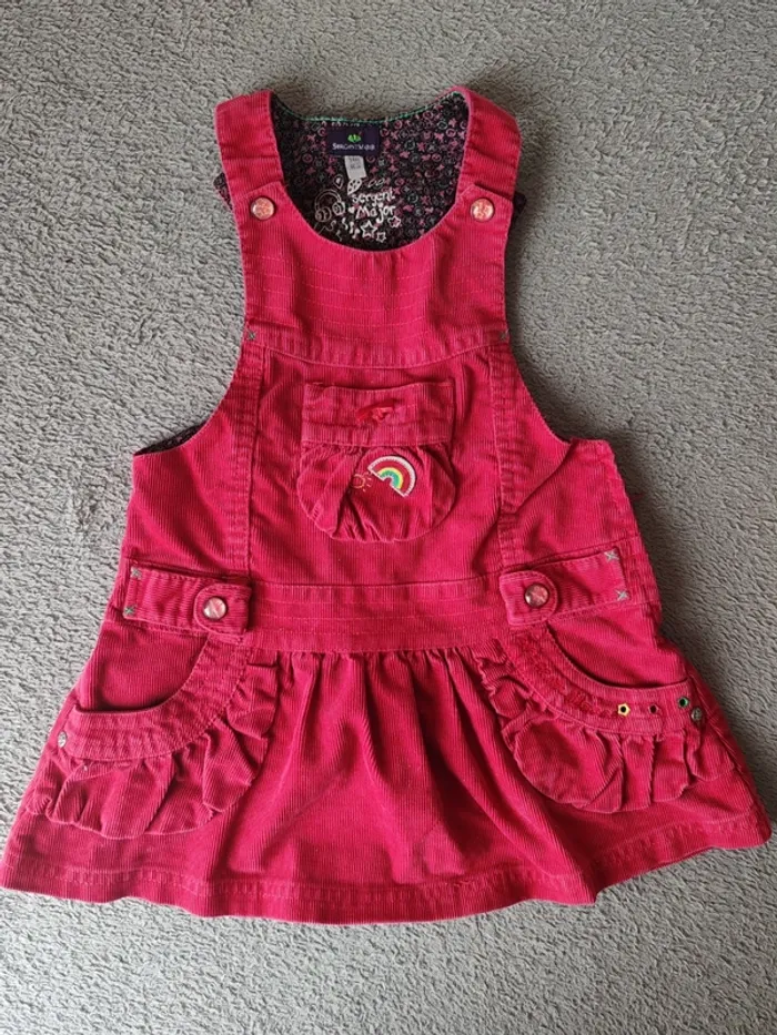 Robe salopette Sergent Major velours côtelé fuchsia 3 ans