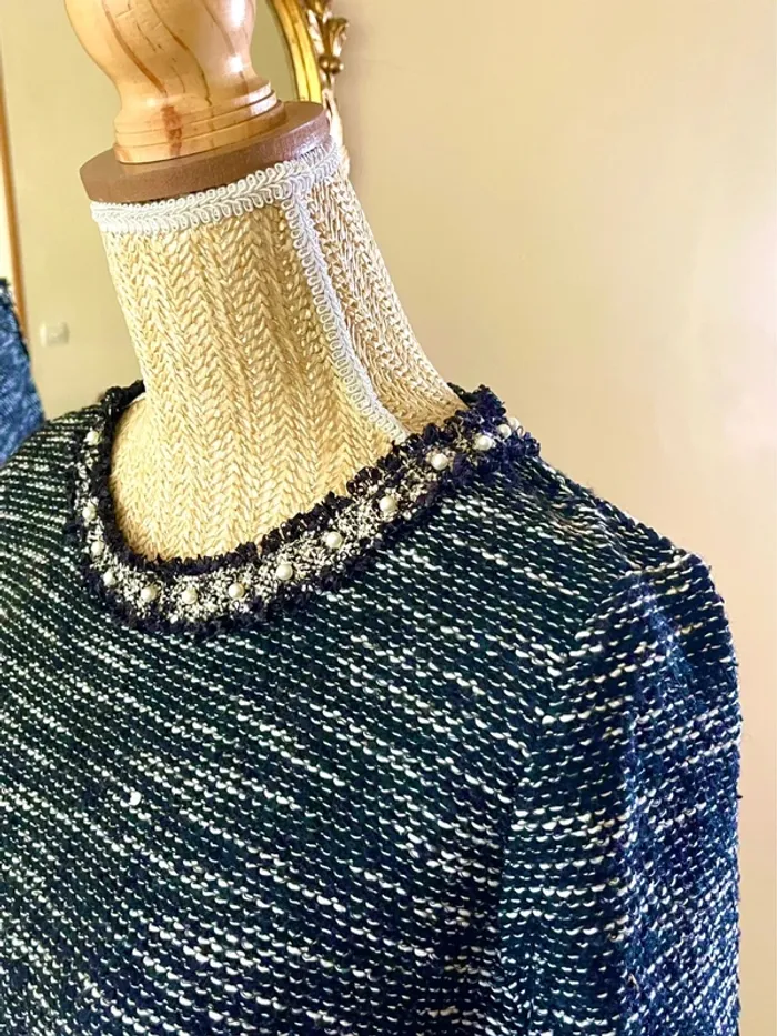 sublime Top maille tweed effet bouclette col rond perles manches 3 4 neuf - photo numéro 2