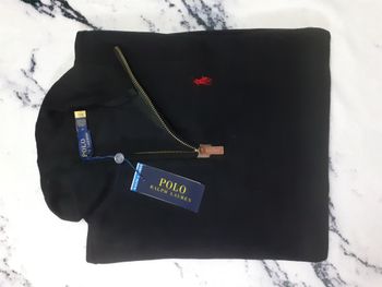 Pull half zip Ralph Lauren - Taille L - Couleur noir logo brodé rouge - Neuf