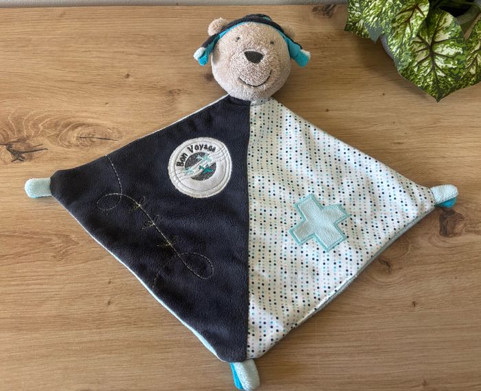 Neuf doudou plat ours aviateur bon voyage sauthon