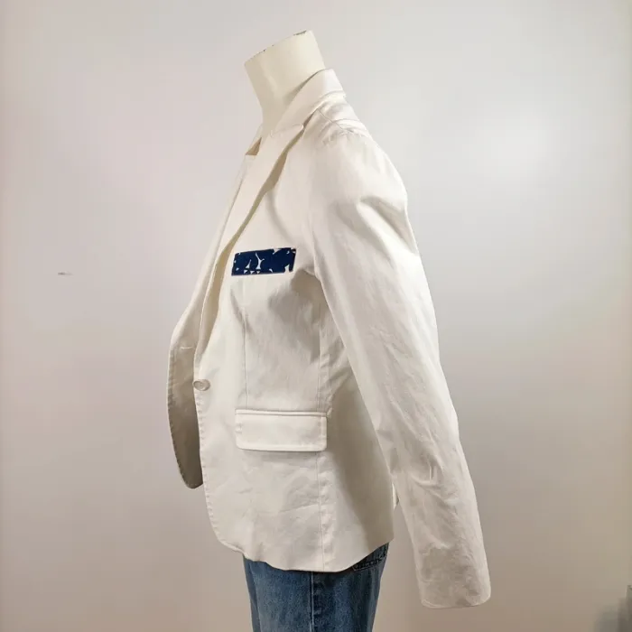 Blazer blanc chic avec doublure imprimée bleu marine – Taille 3 (M) A733 - photo numéro 3
