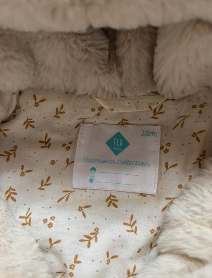 Manteau fourrure / peluche avec capuche crème / tex baby / 12 mois / 74 cm - photo numéro 2