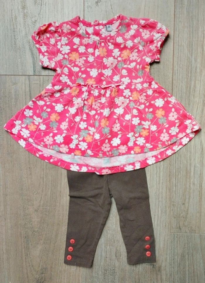 Ensemble robe/ tunique fleurie et legging 3 mois