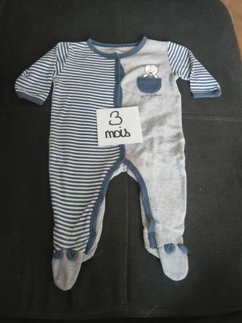 Grenouillère pyjama 1 pièce bébé garçon 3 mois pressions devant par et ripaton