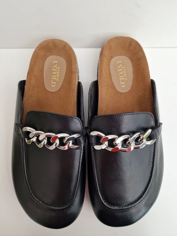 Mules En Cuir Noir Avec Chaines Métal Argenté Ulla Popken Studio Untold - photo numéro 13