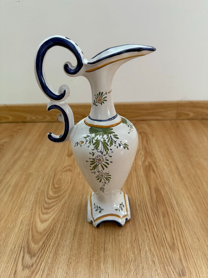 Aiguière pichet en faïence deco oiseau floral - photo numéro 4