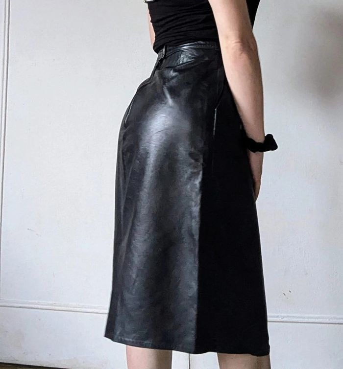 💎 jupe midi en cuir noir sexy chic rockabilly créateur français vintage GMG rare authentique t XS 34 - photo numéro 10