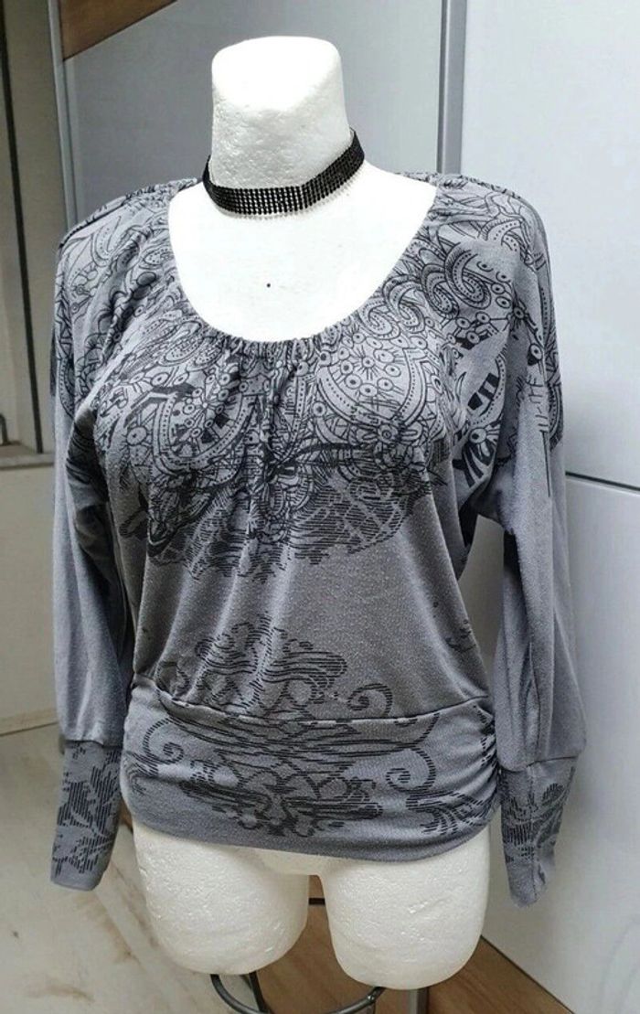 Beau T-shirt/pull gris manches chauve souris Stella T: 40 - photo numéro 7