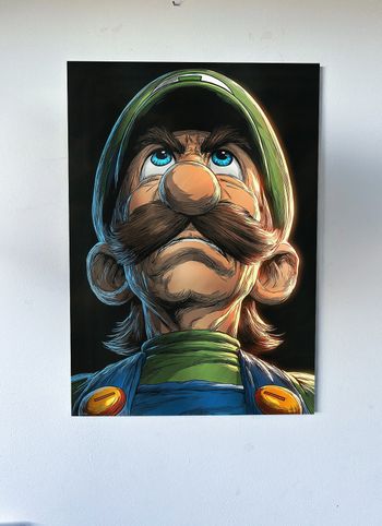 Poster métallique 30cm x 42cm Luigi Mario Jeu Vidéo + aimant mural fourni.