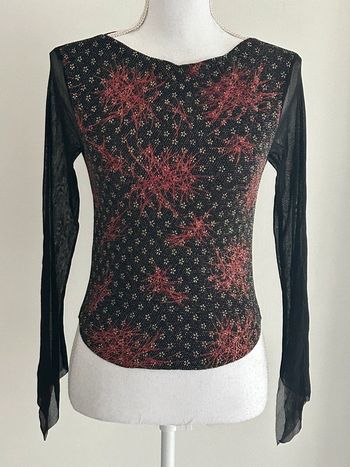 Top Court Noir Manches Transparentes - Taille 36 - Élégance Moderne