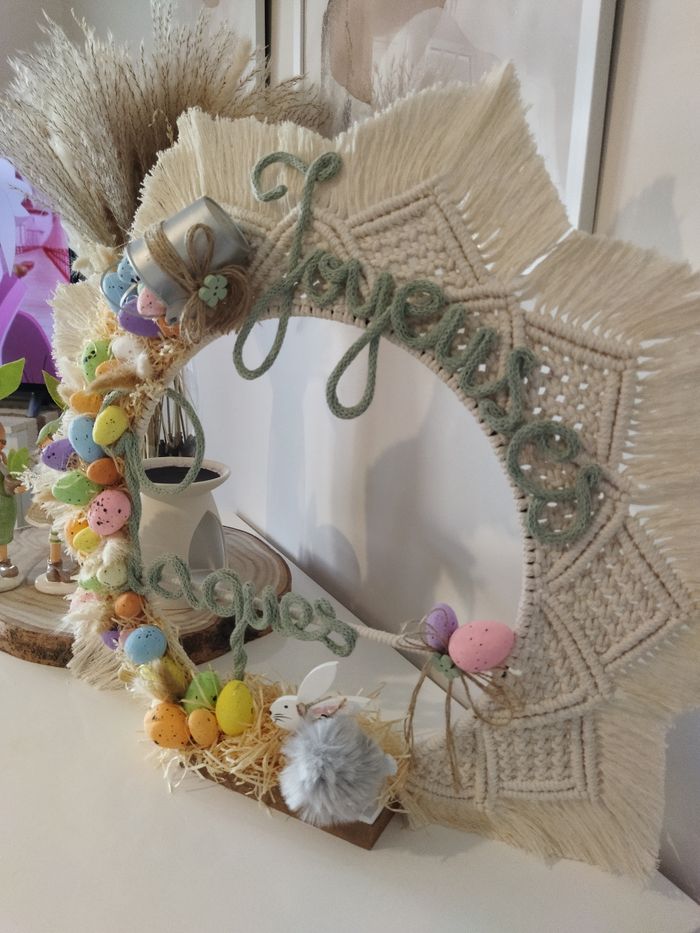 Couronne de Pâques macramé et tricotin - photo numéro 2